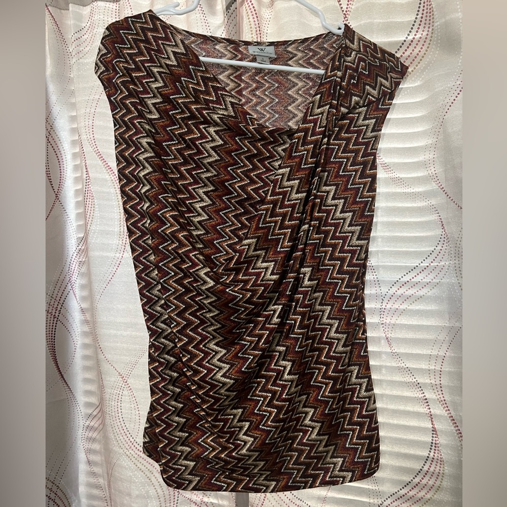 Worthington Zigzag Patterned Blouse - Black, Brown, Cream